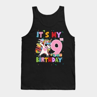 It's My 9th Birthday Girl Cute Unicorn Birthday 9 Year Old Gift For Girl Kids Toddlers Tank Top